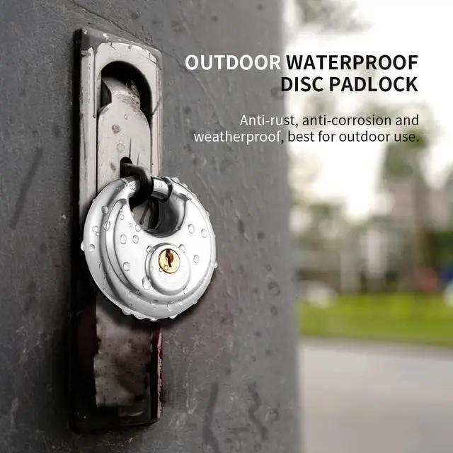 Alt view image 4 of 6 - 304 Stainless Steel Discus Padlock, Keyed Alike Disc Lock for Storage Unit, Garage and Trailer,12 Pack