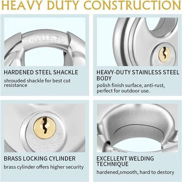 Alt view image 3 of 6 - 304 Stainless Steel Discus Padlock, Keyed Alike Disc Lock for Storage Unit, Garage and Trailer,12 Pack