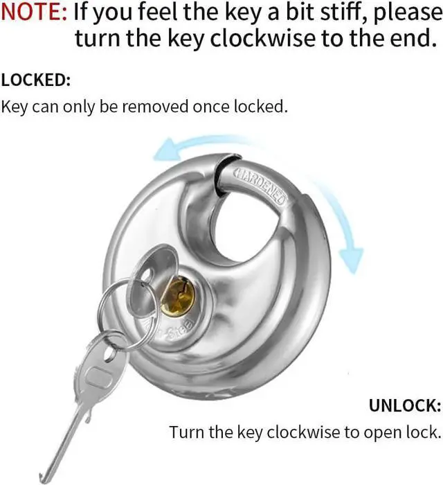 Alt view image 5 of 6 - 304 Stainless Steel Discus Padlock, Keyed Alike Disc Lock for Storage Unit, Garage and Trailer,12 Pack