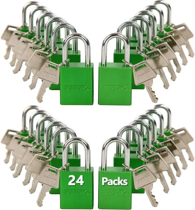 Main image of Outdoor Padlocks - Pack of 24 Pcs Lock Keyed Different 72 Pcs Brass Key, Weatherproof, High-Security Padlocks in Vibrant Green, Long Shackle for Fence, Locker Lock, Yard,Lock-Out