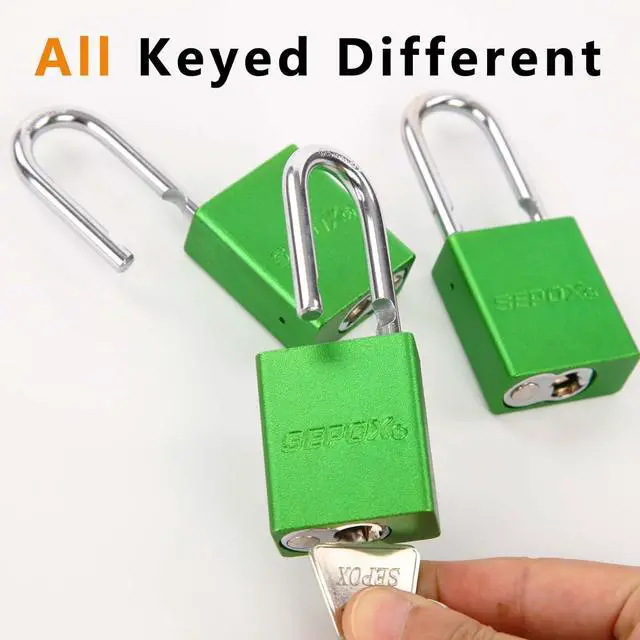 Alt view image 3 of 7 - Outdoor Padlocks - Pack of 24 Pcs Lock Keyed Different 72 Pcs Brass Key, Weatherproof, High-Security Padlocks in Vibrant Green, Long Shackle for Fence, Locker Lock, Yard,Lock-Out