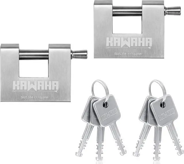 Main image of 71/60-2PS Stainless Steel D-Shaped Padlock with Stainless Steel Key for Garage Door, Containers, Shed, Locker and Warehouse (2-3/4 inch, Keyed Alike - 2 Pack)
