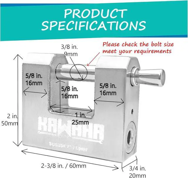 Alt view image 3 of 6 - 71/60-2PS Stainless Steel D-Shaped Padlock with Stainless Steel Key for Garage Door, Containers, Shed, Locker and Warehouse (2-3/4 inch, Keyed Alike - 2 Pack)