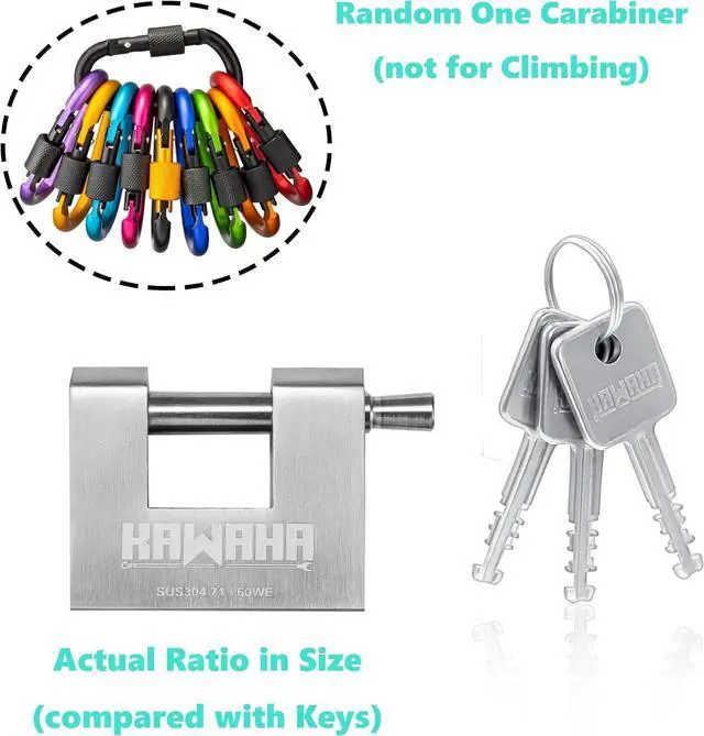 Alt view image 4 of 6 - 71/60-2PS Stainless Steel D-Shaped Padlock with Stainless Steel Key for Garage Door, Containers, Shed, Locker and Warehouse (2-3/4 inch, Keyed Alike - 2 Pack)
