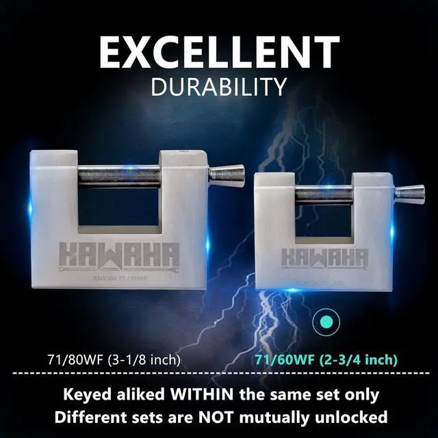 Alt view image 6 of 6 - 71/60-2PS Stainless Steel D-Shaped Padlock with Stainless Steel Key for Garage Door, Containers, Shed, Locker and Warehouse (2-3/4 inch, Keyed Alike - 2 Pack)