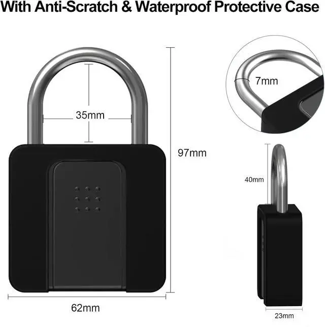 Alt view image 2 of 7 - Heavy Keyed Padlock with Silicone Cover, Phone App/Fingerprint/Key Backup, Waterproof Outdoor Gate Padlock, Group Management, Anti-Bump Padlock for Truck, Gates, School, Office