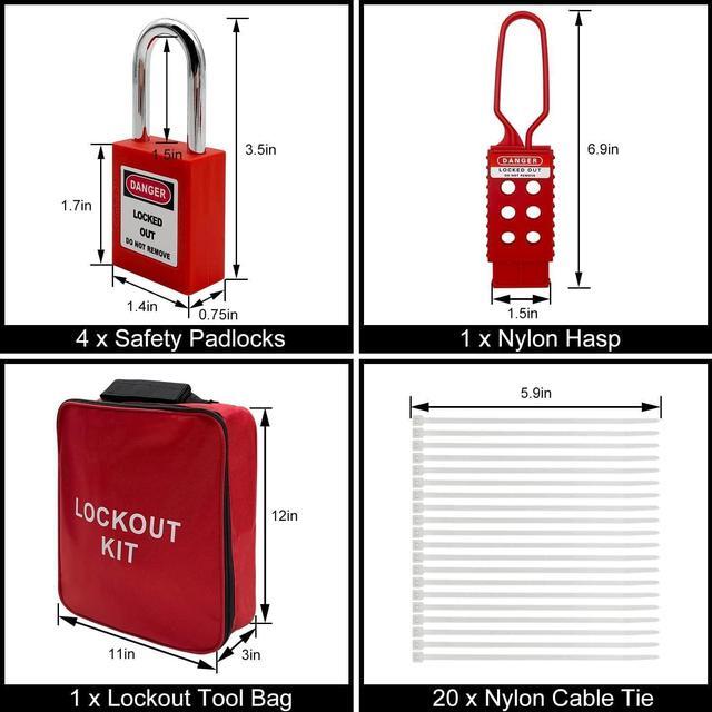 Alt view image 3 of 6 - Tagout Kit Electrical Loto - Clamp-On Circuit Breaker Lockout, Group Lockout Hasps, Lockout Tag, Universal Multi- Pole Breaker with Pocket Bag (Bigger Red Kit)