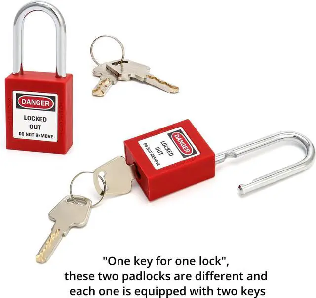 Alt view image 3 of 7 - Red Lockout Tagout Safety Padlock, 20 Padlocks with 40 Keys, Keyed Different