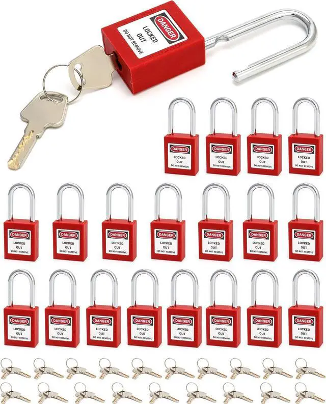 Alt view image 7 of 7 - Red Lockout Tagout Safety Padlock, 20 Padlocks with 40 Keys, Keyed Different