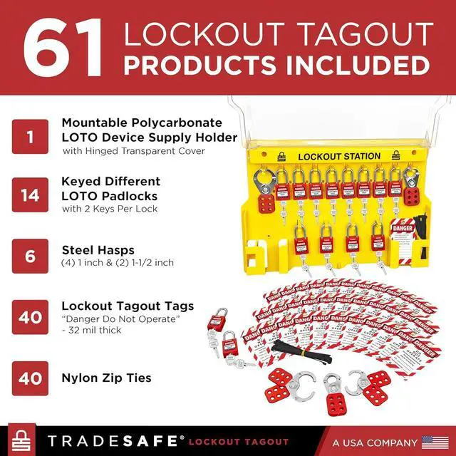 Alt view image 2 of 7 - Lockout Tagout Station with Loto Devices - 14 Pack Safety Lock Set, 6 Hasps, 40 Do Not Operate Tags, Lock Out Tag Out Kit Board, Lockout Safety Supply for OSHA Compliance