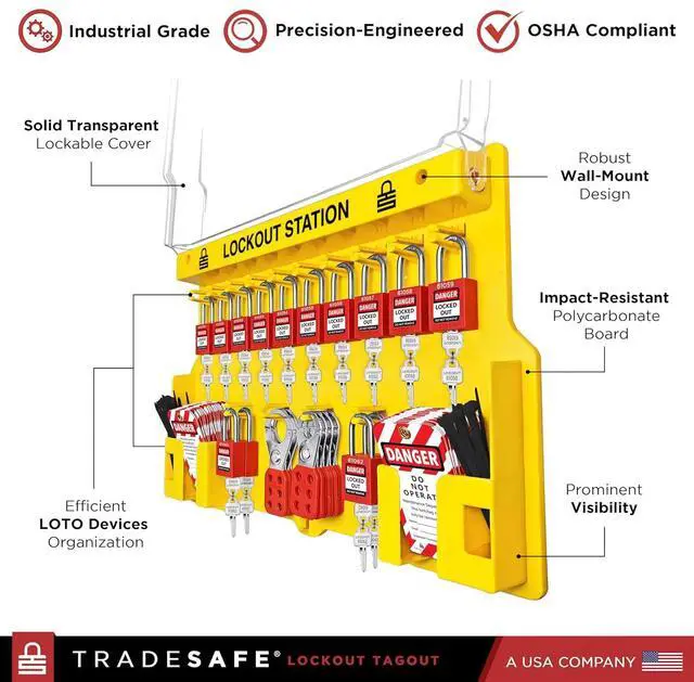 Alt view image 3 of 7 - Lockout Tagout Station with Loto Devices - 14 Pack Safety Lock Set, 6 Hasps, 40 Do Not Operate Tags, Lock Out Tag Out Kit Board, Lockout Safety Supply for OSHA Compliance