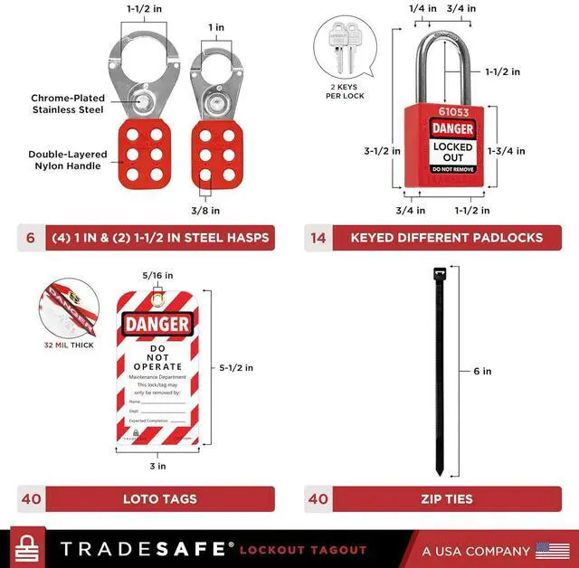 Alt view image 4 of 7 - Lockout Tagout Station with Loto Devices - 14 Pack Safety Lock Set, 6 Hasps, 40 Do Not Operate Tags, Lock Out Tag Out Kit Board, Lockout Safety Supply for OSHA Compliance