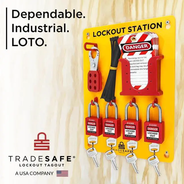 Alt view image 7 of 7 - Lockout Tagout Station With LOTO Devices - Lock Out Tag Out Kit Board With 4 Pack Safety Lock Set, Hasp For Padlocks, 20 Do Not Operate Tags For Lockout Safety Supply, OSHA Compliance