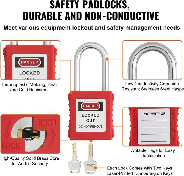 Alt view image 3 of 7 - Electrical Lockout Tagout Kit, 59 PCS Safety Lockout Tagout Station with Padlocks, Hasps, Tags, Ties, Plug Lockout, Circuit Breaker Lockouts, Valve Lockouts, Cable Lockout, Lockout Bag, Box