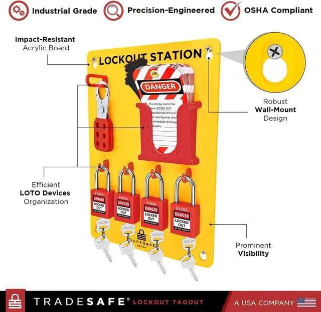 Alt view image 3 of 7 - Lockout Tagout Station With LOTO Devices - Lock Out Tag Out Kit Board With 4 Pack Safety Lock Set, Hasp For Padlocks, 20 Do Not Operate Tags For Lockout Safety Supply, OSHA Compliance