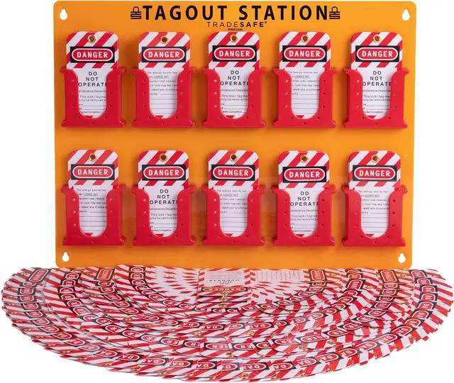 Main image of Lockout Tagout Tags Station, 150 Danger Do Not Operate Tags Included, Wall-Mountable Loto Tags Board, 10 Impact-Resistant Holders, Acrylic Lockout Tagout Board