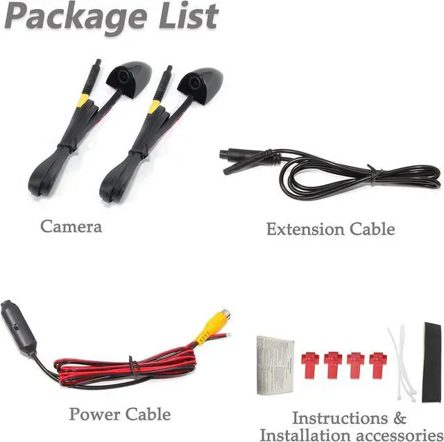 Alt view image 6 of 6 - Side View Camera, EWAY Car Door Tape Mounting Blind Spot Side View Camera for Trailers Pickup SUVs RVs, DC 12V (Pack of 2), Tape Mounting, Mirror/Non-Mirror for Upside Down Flip Image - Black