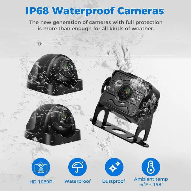 Alt view image 6 of 7 - 10.1" Wired Backup Camera System with Touch Screen Monitor for Truck RV Bus Trailer, 3 Reverse Rear View & Side View AHD1080P Camera, Night Vision & IP68,4 Split Screen, DVR Recording,Plug and Play
