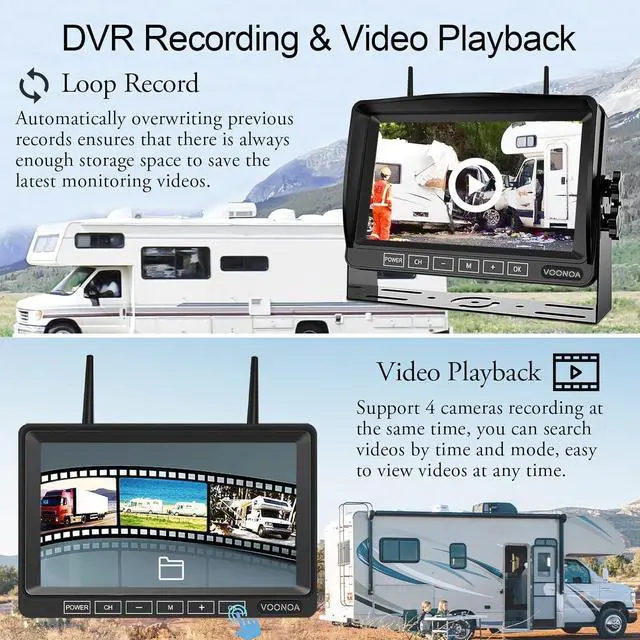Alt view image 6 of 7 - 1080P Wireless RV Camera System, IP69 Waterproof Night Vision Backup Camera Side Rear View Camera with 7 Inch HD Monitor for RV Truck Trailer Camper