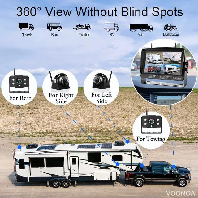 Alt view image 4 of 7 - 1080P Wireless RV Camera System, IP69 Waterproof Night Vision Backup Camera Side Rear View Camera with 7 Inch HD Monitor for RV Truck Trailer Camper