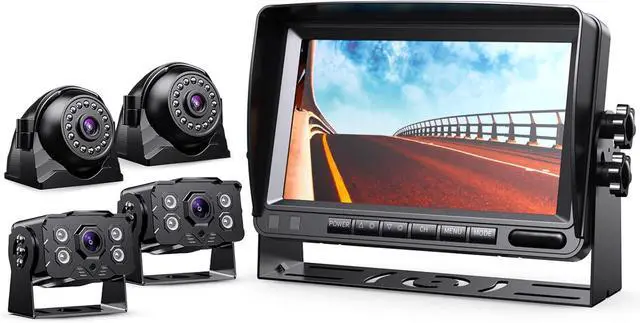 Main image of HD 1080p Backup Camera System Kit, 7-inch Reversing Monitor with Quad Split Recording IP69 Waterproof, Rear View Side View Cameras, Backup Camera for RV Truck/Trailer/Tractor/Box/Camper Y0202