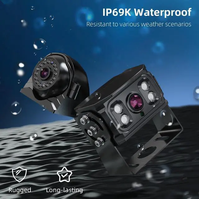 Alt view image 4 of 7 - HD 1080p Backup Camera System Kit, 7-inch Reversing Monitor with Quad Split Recording IP69 Waterproof, Rear View Side View Cameras, Backup Camera for RV Truck/Trailer/Tractor/Box/Camper Y0202