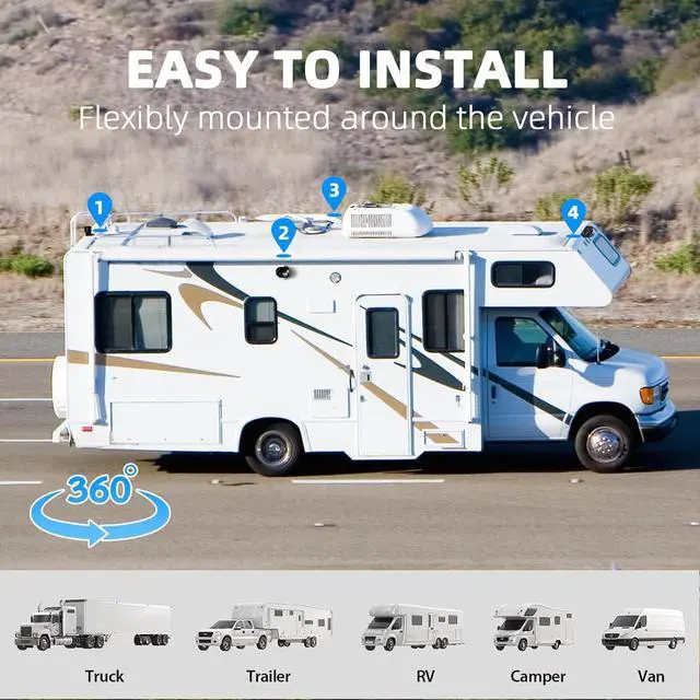 Alt view image 5 of 7 - HD 1080p Backup Camera System Kit, 7-inch Reversing Monitor with Quad Split Recording IP69 Waterproof, Rear View Side View Cameras, Backup Camera for RV Truck/Trailer/Tractor/Box/Camper Y0202