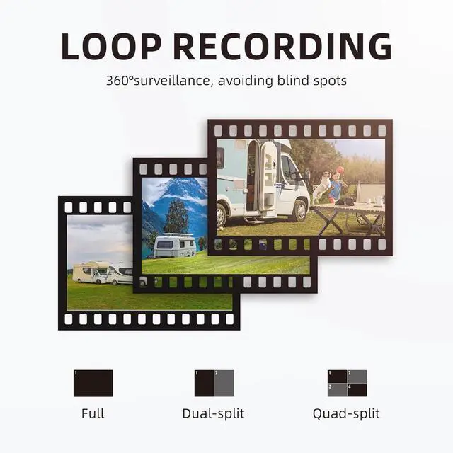 Alt view image 6 of 7 - HD 1080p Backup Camera System Kit, 7-inch Reversing Monitor with Quad Split Recording IP69 Waterproof, Rear View Side View Cameras, Backup Camera for RV Truck/Trailer/Tractor/Box/Camper Y0202