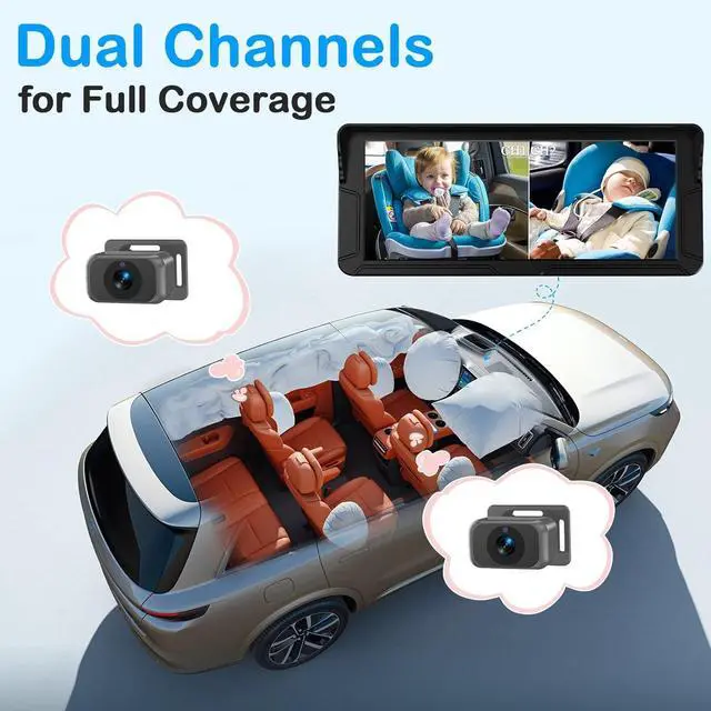 Alt view image 2 of 7 - Dual Baby Car Camera for 2 Kids  6.9 Split-Screen HD Display, Infrared Night Vision, Easy Installation, Backseat Camera for Infant & Toddler Safety, Compatible with All Car Models