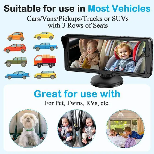 Alt view image 6 of 7 - Dual Baby Car Camera for 2 Kids  6.9 Split-Screen HD Display, Infrared Night Vision, Easy Installation, Backseat Camera for Infant & Toddler Safety, Compatible with All Car Models