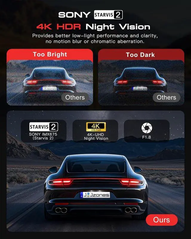 Alt view image 3 of 7 - 3 Channel 4K Dash Cam, Dash Camera for Cars with STARVIS 2 HDR Night Vision, 4K+1080P+1080P Front Inside and Rear Triple Car Camera, GPS, 24H Parking Mode, Free 64GB Card