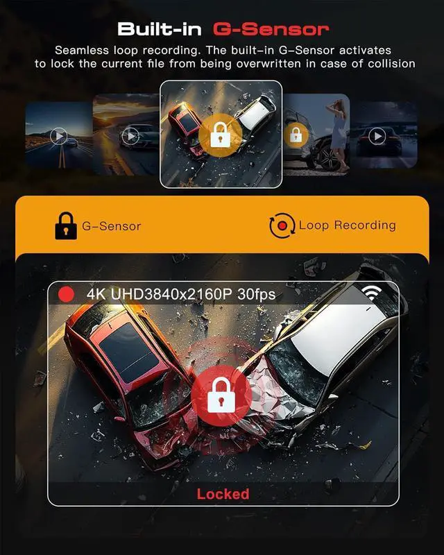 Alt view image 6 of 7 - 3 Channel 4K Dash Cam, Dash Camera for Cars with STARVIS 2 HDR Night Vision, 4K+1080P+1080P Front Inside and Rear Triple Car Camera, GPS, 24H Parking Mode, Free 64GB Card