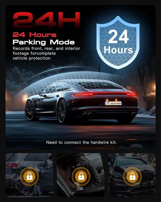 Alt view image 7 of 7 - 3 Channel 4K Dash Cam, Dash Camera for Cars with STARVIS 2 HDR Night Vision, 4K+1080P+1080P Front Inside and Rear Triple Car Camera, GPS, 24H Parking Mode, Free 64GB Card