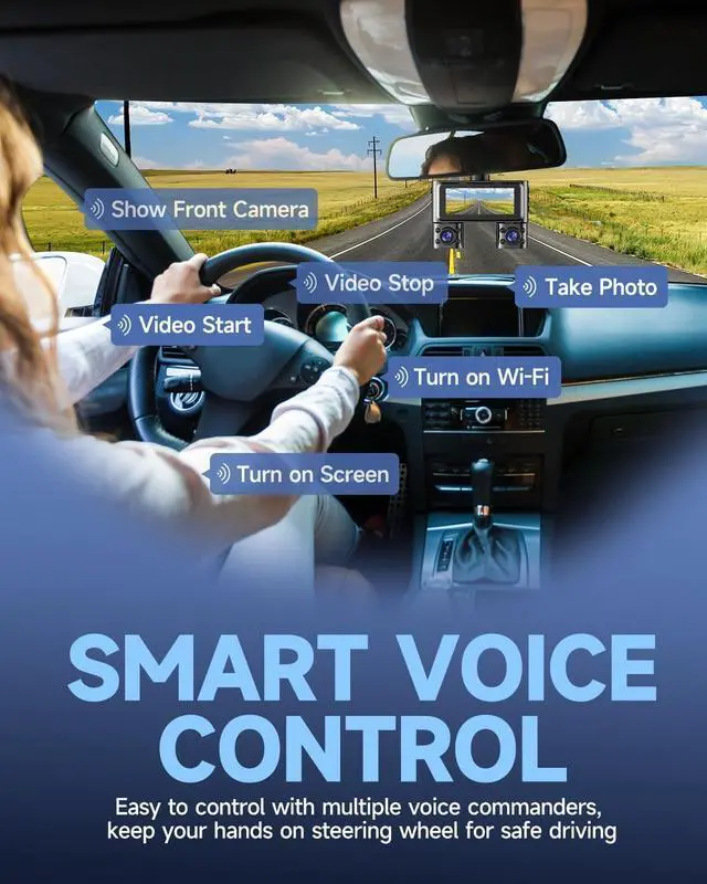 Alt view image 7 of 7 - 360 Dash Cam Front and Rear Inside, 4 Channel Dash Camera for Cars FHD 1080Px4, Built-in Wi-Fi, 3.16 IPS Screen, WDR Night Vision, Voice Control, Included 64GB Card, 24H Parking Mode