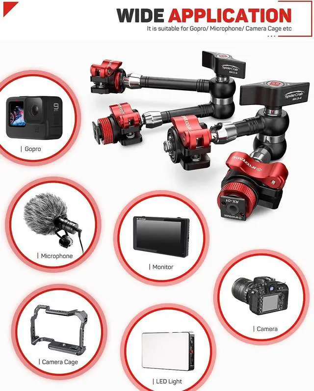 Alt view image 4 of 7 - 11'' Magic Arm, Adjustable Spider Crab Magic Arm with Shoe Mount and 1/4'' & 3/8" Tripod Screw for DSLR Camera Rig/Camcorder/LCD Monitor Video Vlog Rig w/Smartphone etc - MA5-6