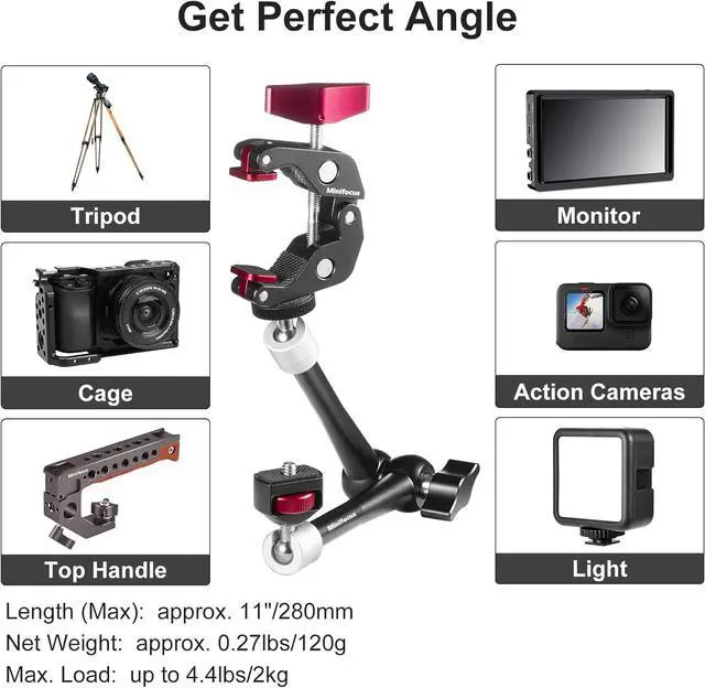 Alt view image 3 of 7 - 11'' Articulating Friction Magic Arm Super Camera Clamp Mount Cell Phone Holder Action Camera Adapter Kit for DSLR Camera LCD Monitor Vlog Rig Video LED Light Microphone Cage Camcorder Projector