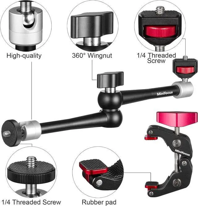 Alt view image 2 of 7 - 11'' Articulating Friction Magic Arm Super Camera Clamp Mount Cell Phone Holder Action Camera Adapter Kit for DSLR Camera LCD Monitor Vlog Rig Video LED Light Microphone Cage Camcorder Projector