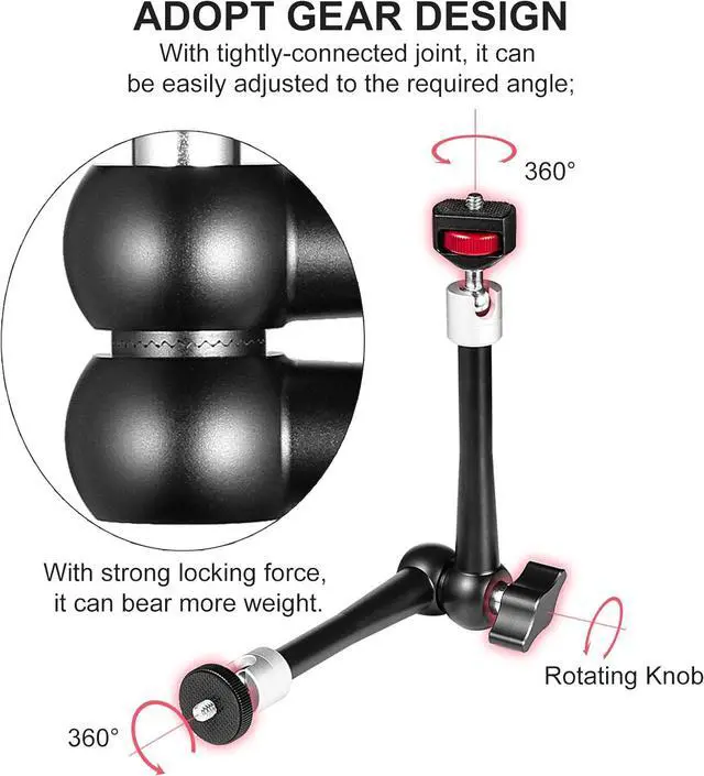 Alt view image 5 of 7 - 11'' Articulating Friction Magic Arm Super Camera Clamp Mount Cell Phone Holder Action Camera Adapter Kit for DSLR Camera LCD Monitor Vlog Rig Video LED Light Microphone Cage Camcorder Projector