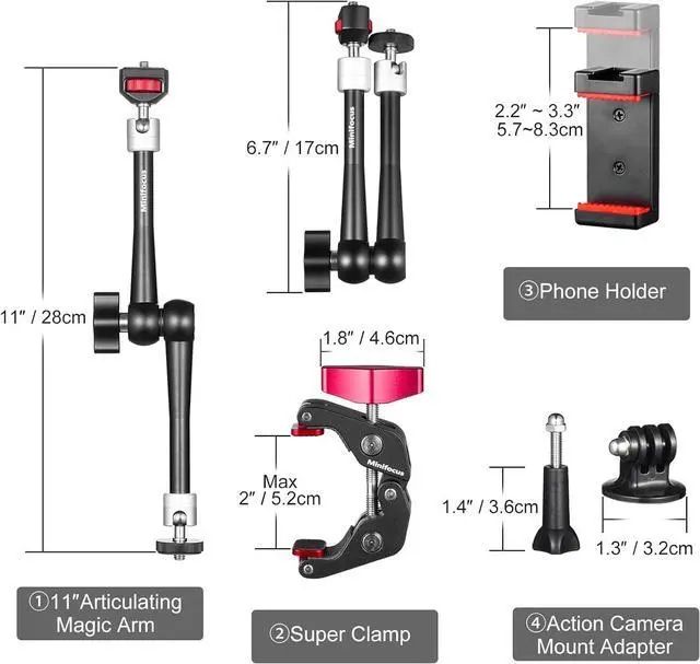 Alt view image 6 of 7 - 11'' Articulating Friction Magic Arm Super Camera Clamp Mount Cell Phone Holder Action Camera Adapter Kit for DSLR Camera LCD Monitor Vlog Rig Video LED Light Microphone Cage Camcorder Projector