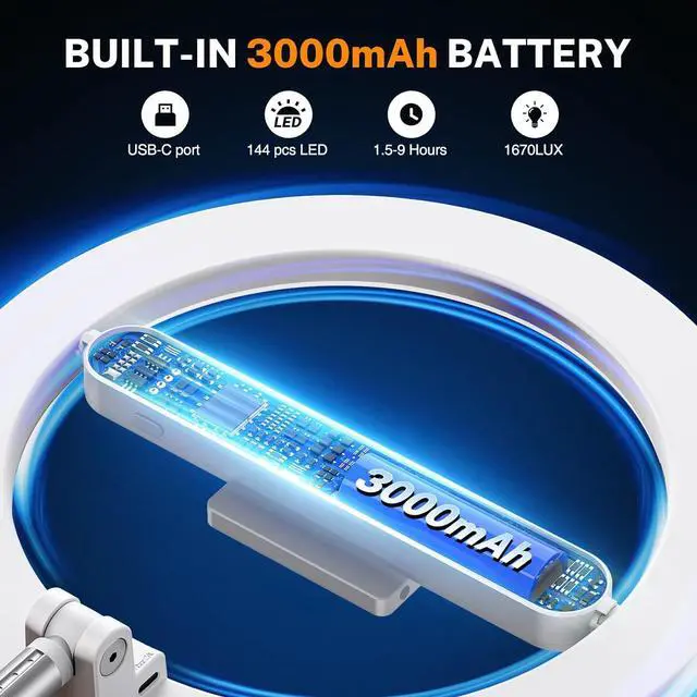 Alt view image 3 of 7 - 10'' Magic Arm Ring Light with Desk Clamp & Built-in Battery, Overhead Phone Mount Fill Light and Phone Holder Circle Desktop Articulating Arm for Video Recording, Zoom Meeting, Tiktok, YouTube Vlog