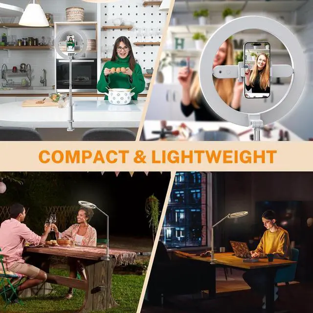 Alt view image 7 of 7 - 10'' Magic Arm Ring Light with Desk Clamp & Built-in Battery, Overhead Phone Mount Fill Light and Phone Holder Circle Desktop Articulating Arm for Video Recording, Zoom Meeting, Tiktok, YouTube Vlog