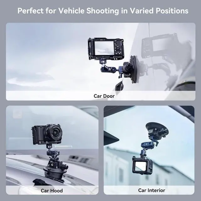 Alt view image 7 of 7 - 4" Camera Suction Mount with Ball Head Magic Arm, Car Mount for Lightweight Camera/Action Camera/Phone, Air Pump Vacuum Suction Cup, Max Load 3kg/6.6 Pound - 4236