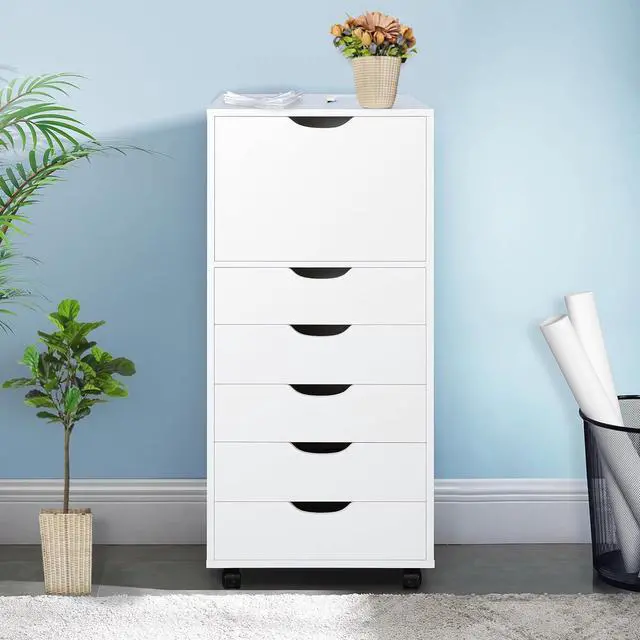 Main image of Home Carly 6-Drawer Office Storage File Cabinet on Wheels, Mobile Under Desk Filing Drawer Unit, Craft Storage Organization for Home, Office  White