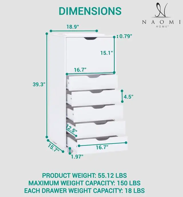 Alt view image 2 of 7 - Home Carly 6-Drawer Office Storage File Cabinet on Wheels, Mobile Under Desk Filing Drawer Unit, Craft Storage Organization for Home, Office  White