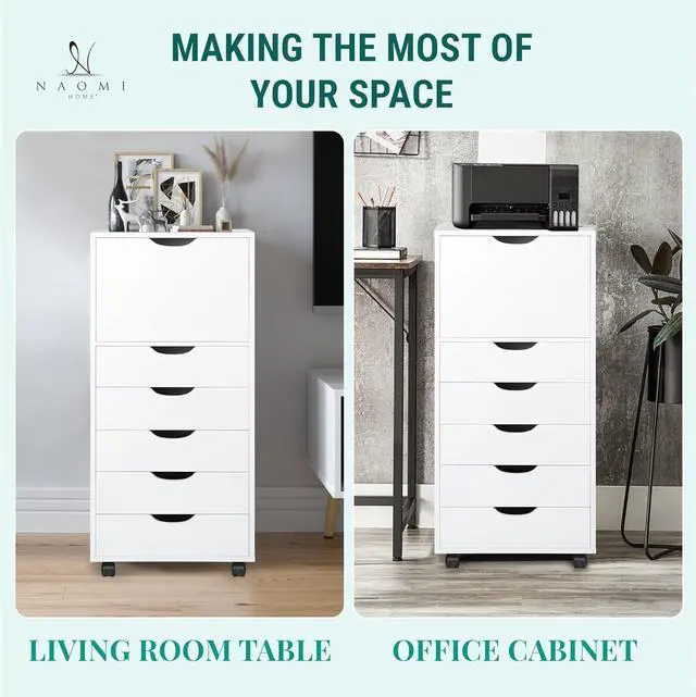 Alt view image 4 of 7 - Home Carly 6-Drawer Office Storage File Cabinet on Wheels, Mobile Under Desk Filing Drawer Unit, Craft Storage Organization for Home, Office  White