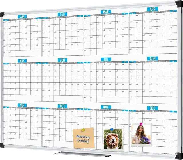 Main image of Magnetic Calendar Whiteboard 48" x 36", 12 Months Calendar Dry Erase Board, Silver Aluminium Framed White Board Planner for Home School Office Organization