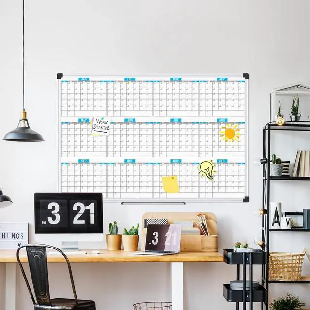 Alt view image 2 of 7 - Magnetic Calendar Whiteboard 48" x 36", 12 Months Calendar Dry Erase Board, Silver Aluminium Framed White Board Planner for Home School Office Organization