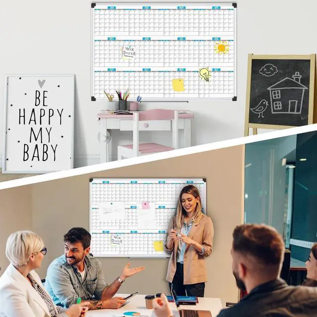 Alt view image 6 of 7 - Magnetic Calendar Whiteboard 48" x 36", 12 Months Calendar Dry Erase Board, Silver Aluminium Framed White Board Planner for Home School Office Organization