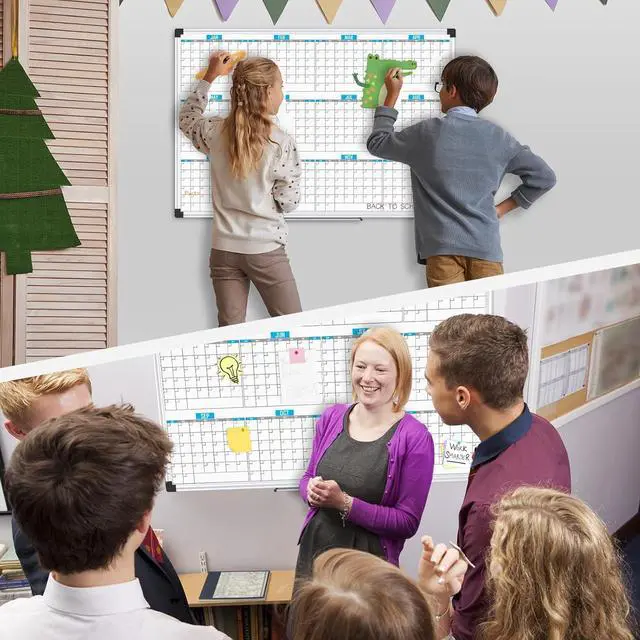 Alt view image 7 of 7 - Magnetic Calendar Whiteboard 48" x 36", 12 Months Calendar Dry Erase Board, Silver Aluminium Framed White Board Planner for Home School Office Organization
