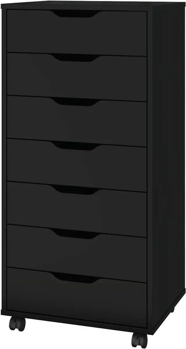 Main image of 5/7 Drawer Chest, Wooden Tall Dresser Storage Dresser Cabinet with Wheels, Office Organization and Storage, Bedroom Furniture (Black, 7 Drawer)